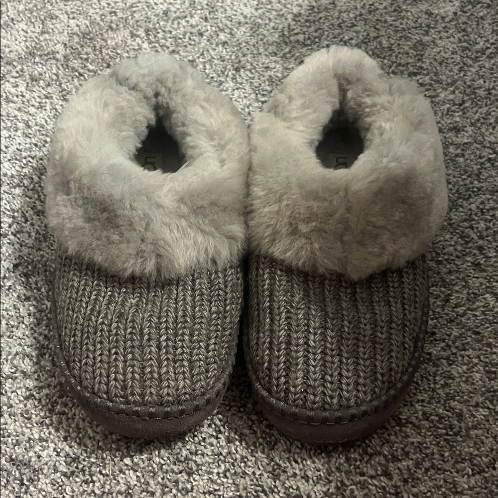 UGG Wrin Rib Knit Gray Suede Slippers Shoes 1020146 Women's Size 7 EUC